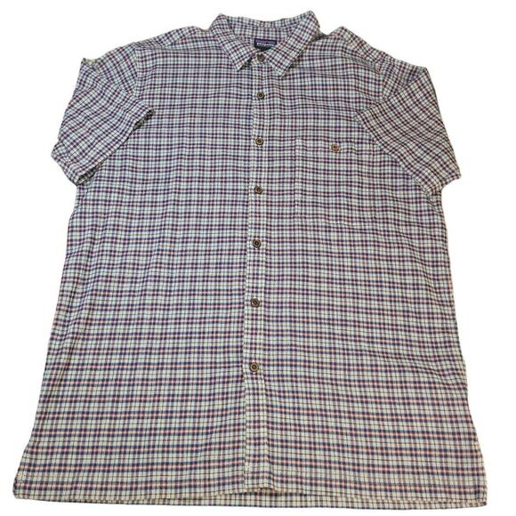 Patagonia “Worn Wear” Organic Cotton Button-Down – Men’s Large Beige/Blue Check - Picture 1 of 5